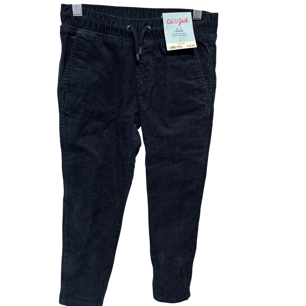Cat‎ & Jack Navy Blue Stretchy Corduroy Joggers with Drawstring Kids Size 5 NWT